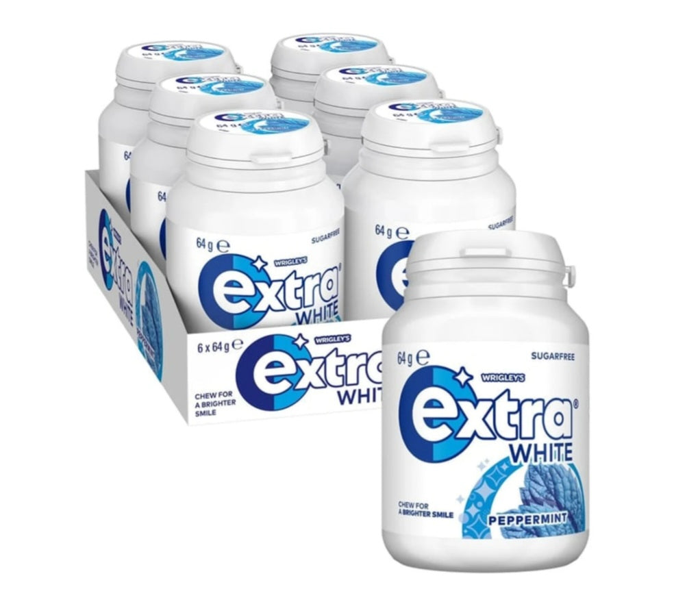 Wrigleys Extra Sugar Free Gum Bottle White Peppermint 6×64g