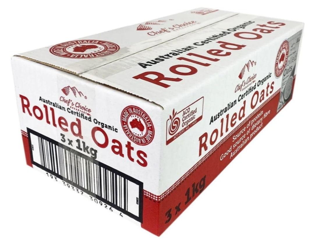 Chefs Choice Organic Rolled Oats 3x 1Kg