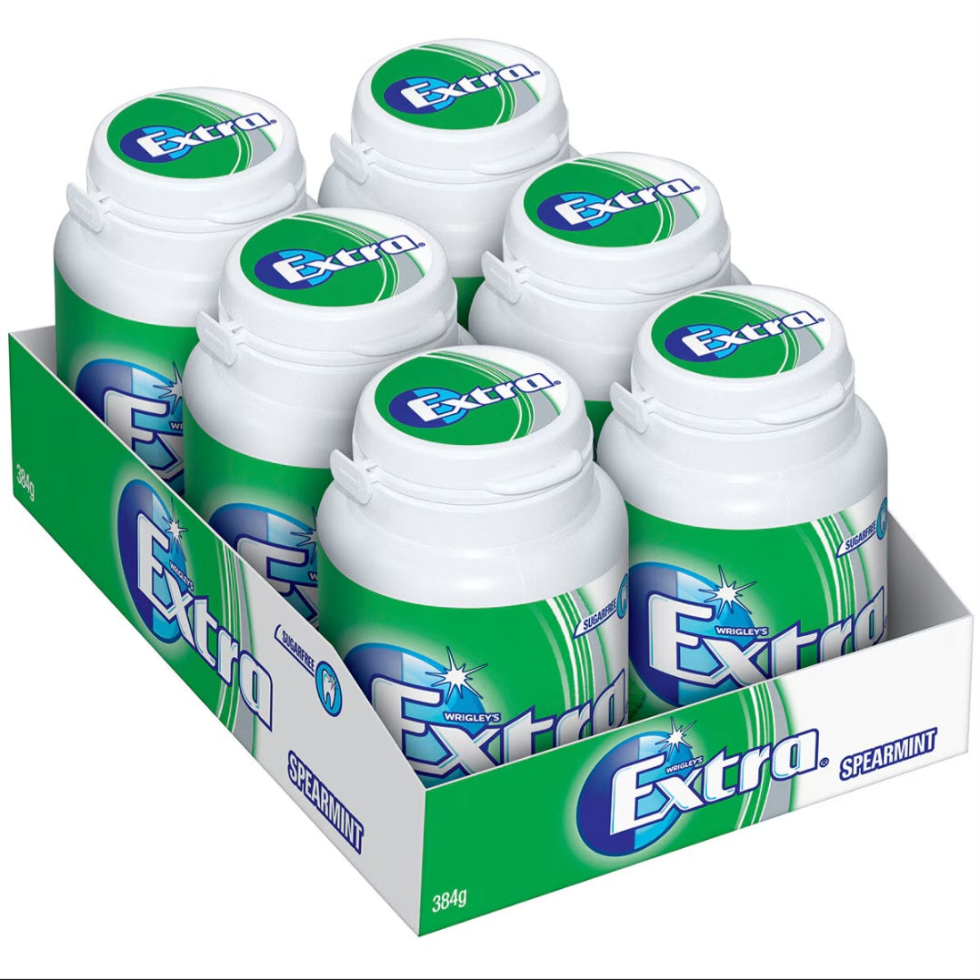 Wrigleys Extra Sugar Free Gum Bottle Spearmint 6×64g