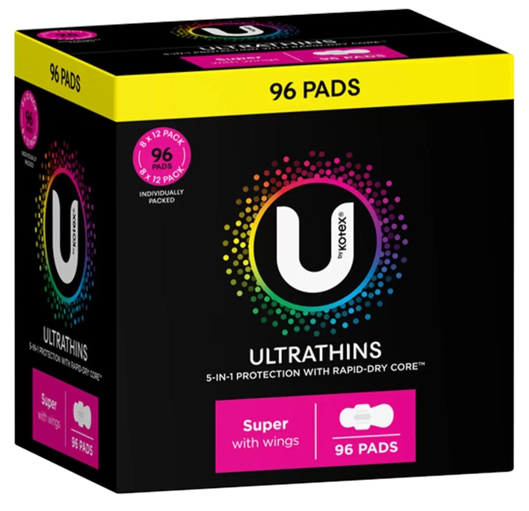 U By Kotex Super Pads With Wings 96 Pack