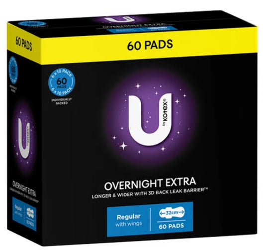 U By Kotex Maxi Overnight Pads With Wings 60 Pack