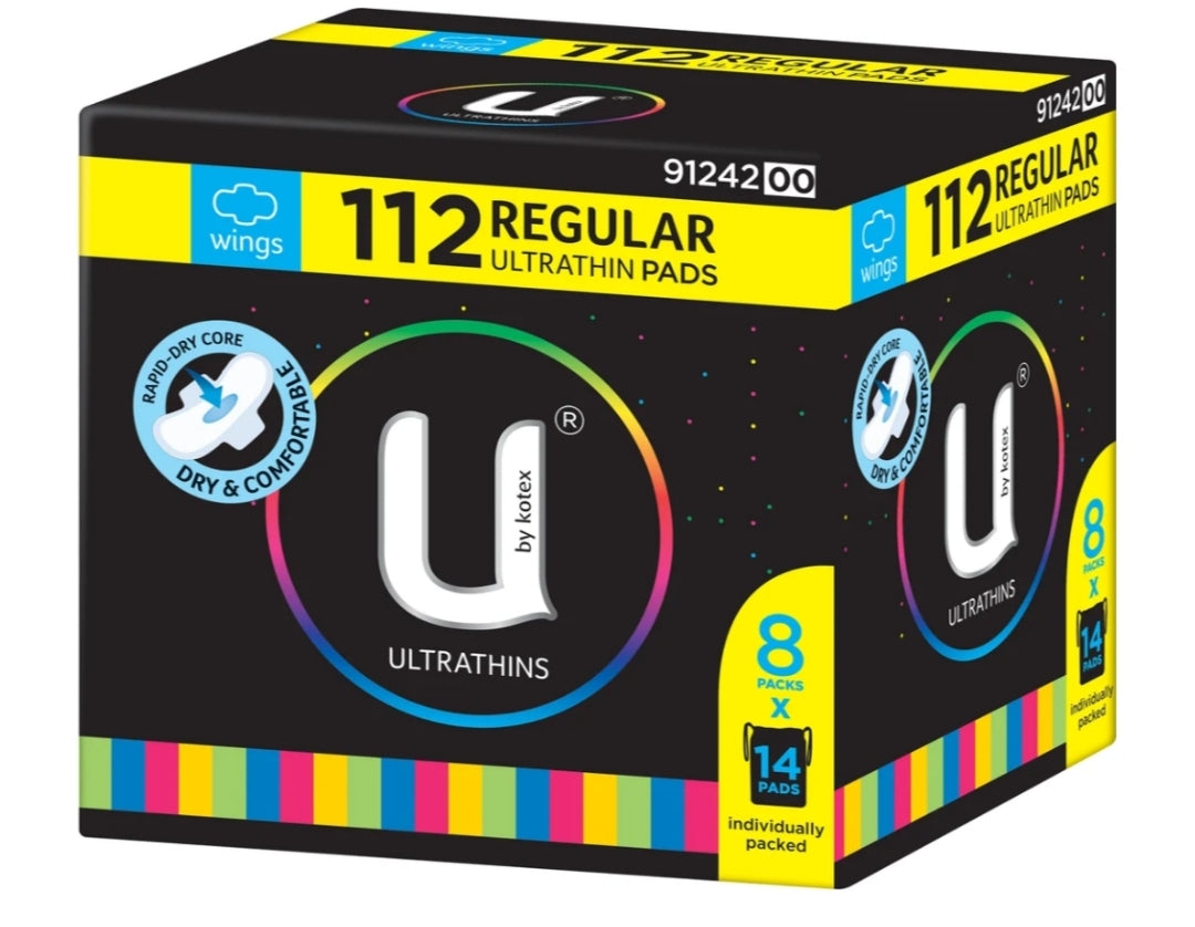 U By Kotex Regular Pads With Wings 112 Pack