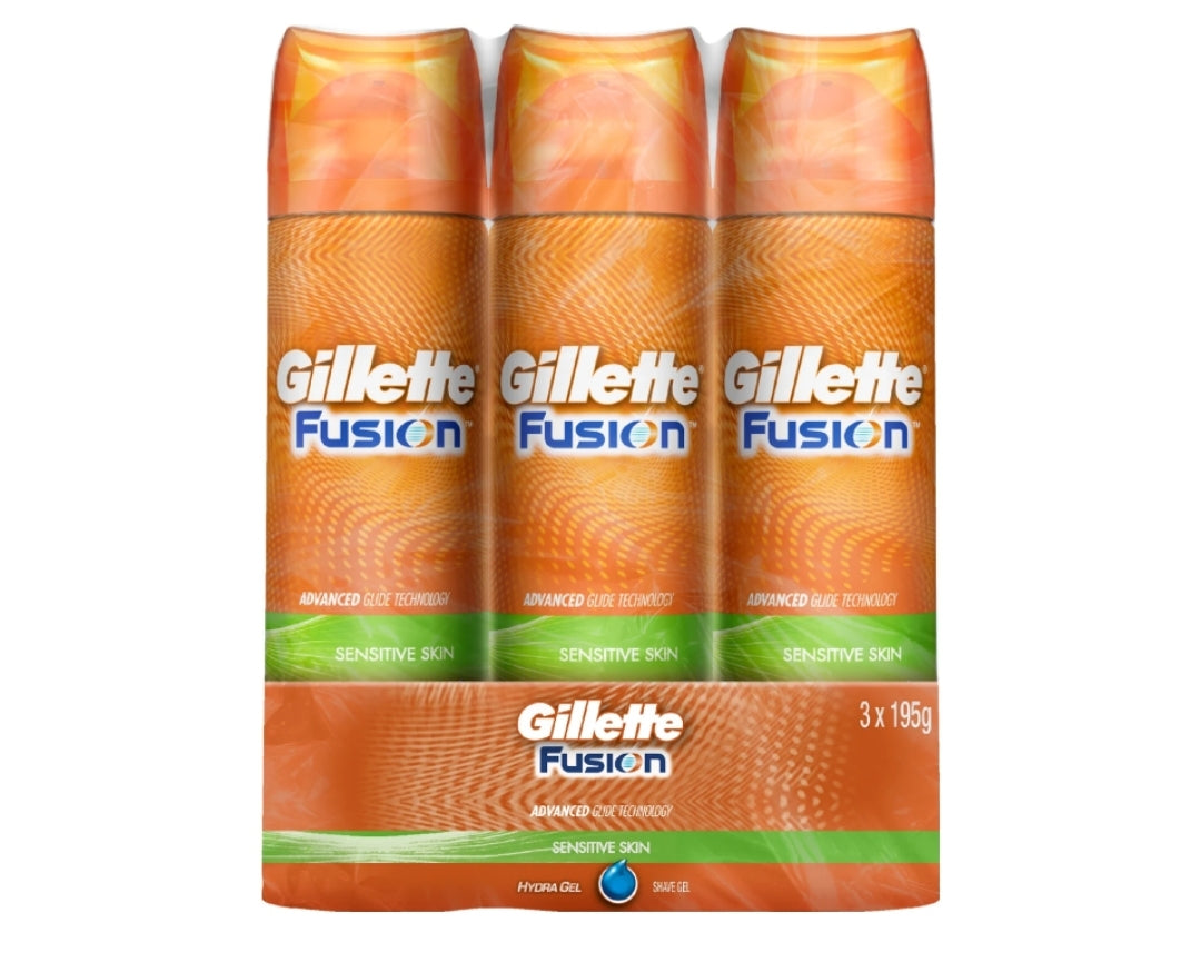 Gillette Fusion Pro Glide Sensitive Shave Gel 3x 195g