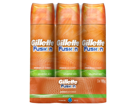 Gillette Fusion Pro Glide Sensitive Shave Gel 3x 195g